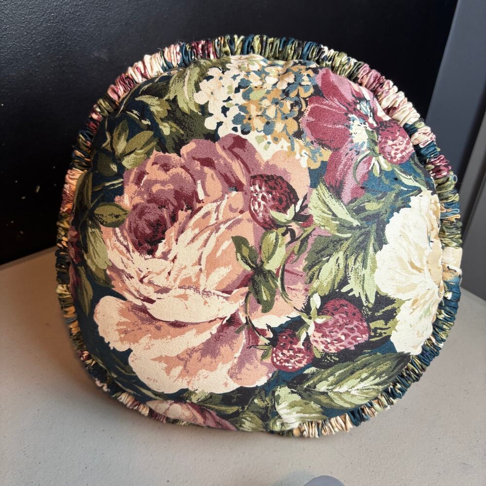 Floral Cotton Tuft 13" Round Pillow Circular Pleating French Country Bedding